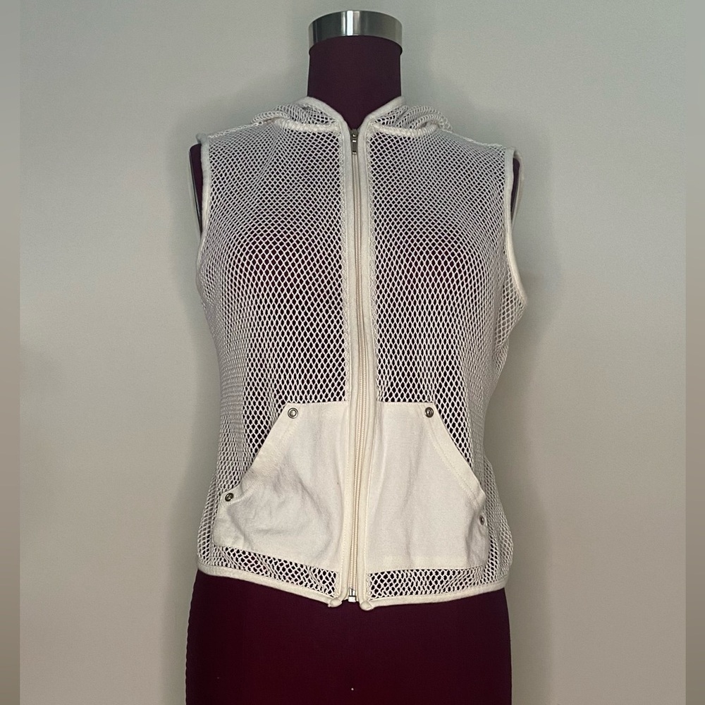 TanJay Off White Hooded Mesh Vest